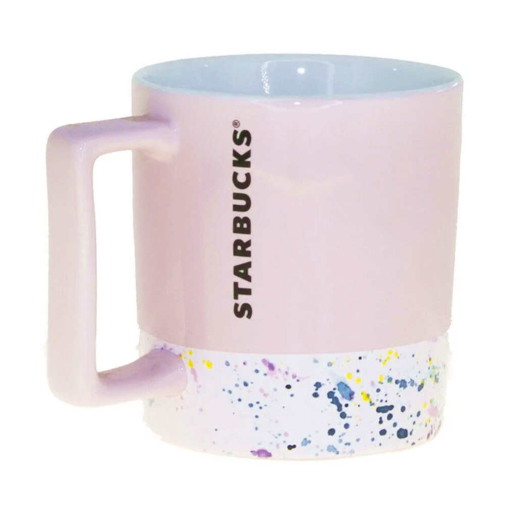 Starbucks Pink White Paint Splatter Ceramic 12 Oz Mug Valentines Day 2017
